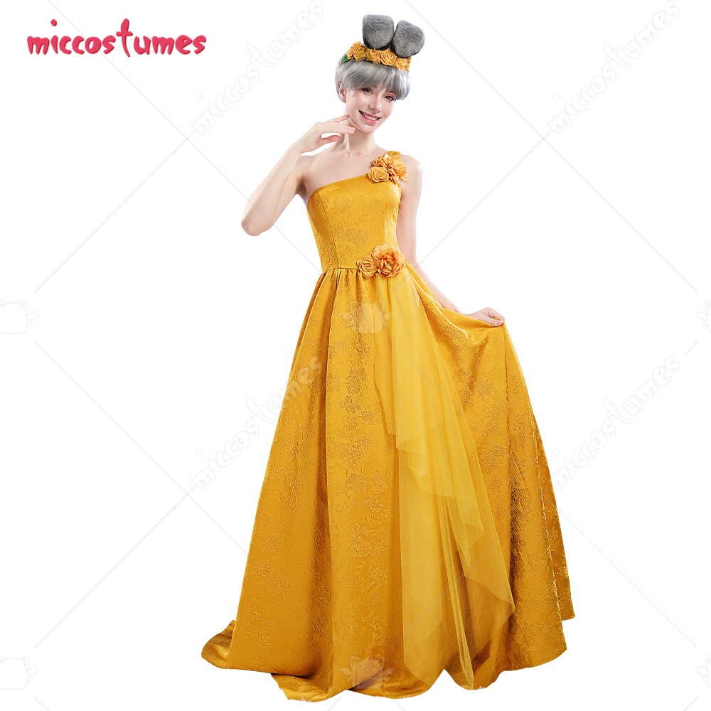 Florist Supplies - 【พร้อมส่ง】ชุดคอสเพลย์กระต่ายสำหรับผู้หญิงจาก Miccostumes ชุดคอสเพลย์สีเหลืองพร้อมที่คาดผมรูปหูและเครื่องประดับผมรูปดอกไม้