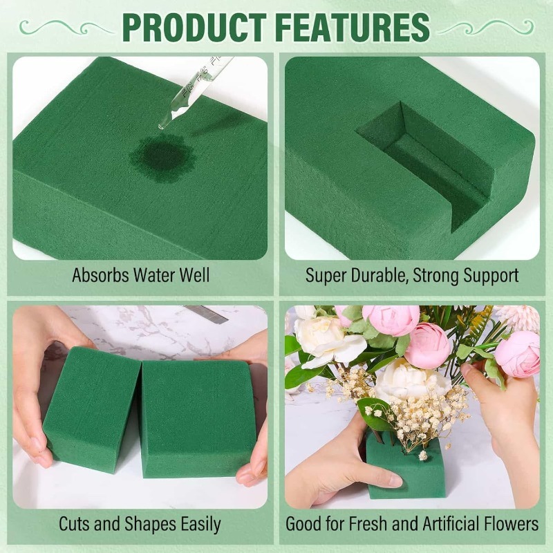 Floral Foam Oasis - 1/3 ชิ้น บล็อกโฟมดอกไม้สีเขียวสำหรับจัดดอกไม้ DIY ฟองน้ำดูดซับน้ำแบบแห้งและเปียก สำหรับตกแต่งดอกไม้