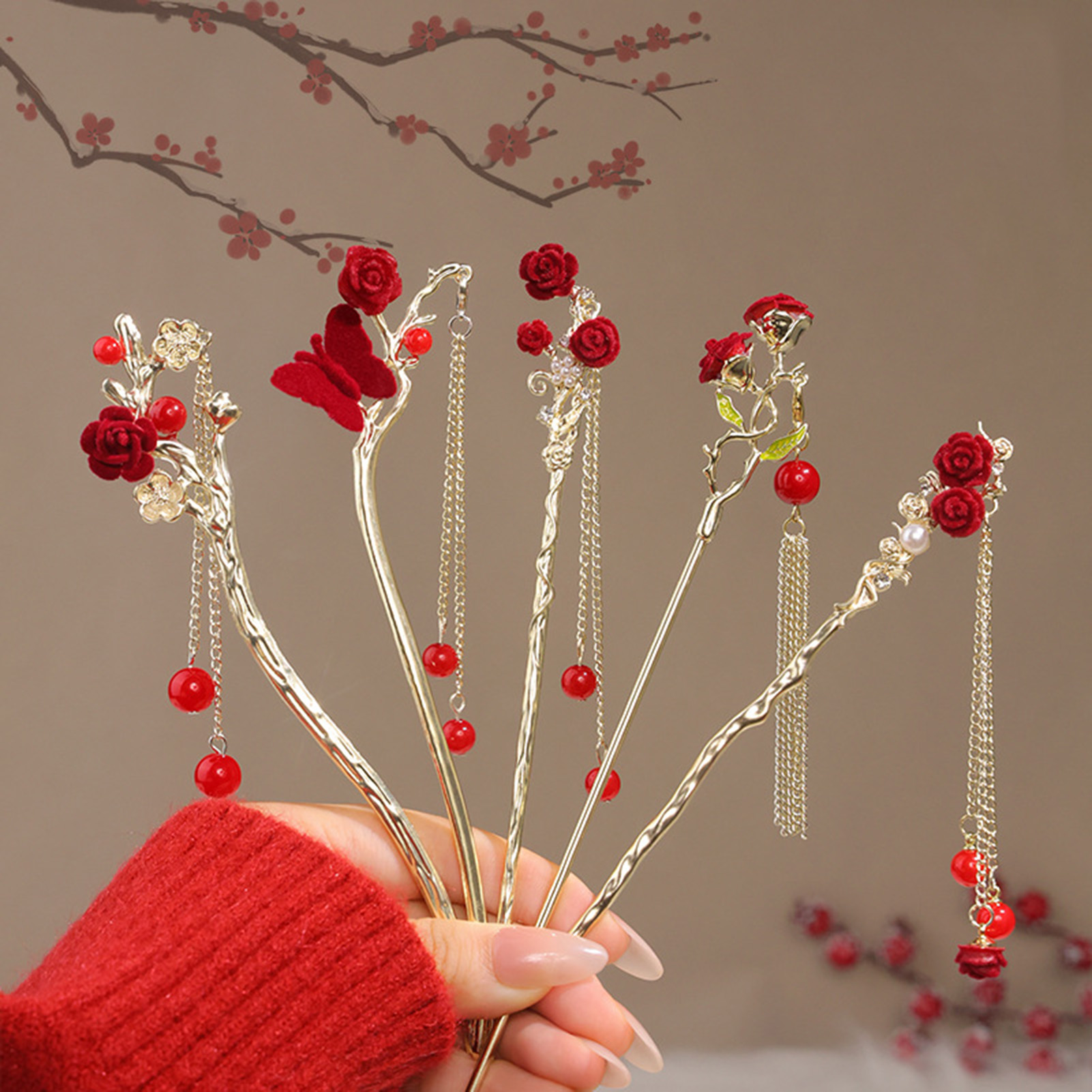 กิ๊บติดผมรูปดอกกุหลาบสไตล์จีนส - Florist Supplies บทวิจารณ์และราคา